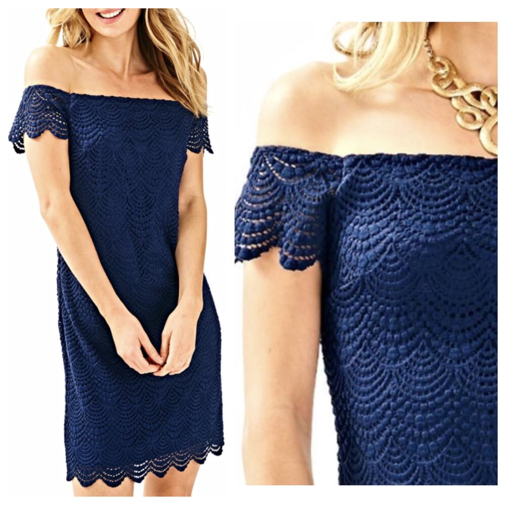 Lilly Pulitzer Jade Dress - Navy Shell Scalloped Lace - XXS